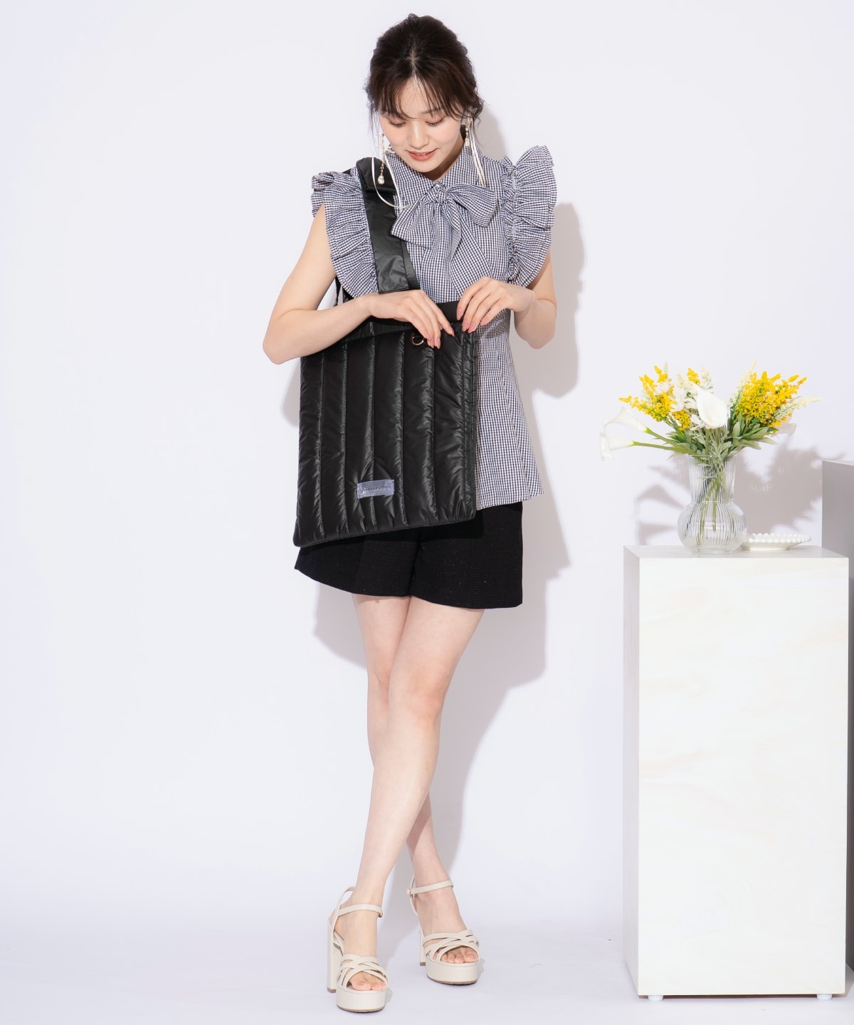 リボンショルダーキルティングトート