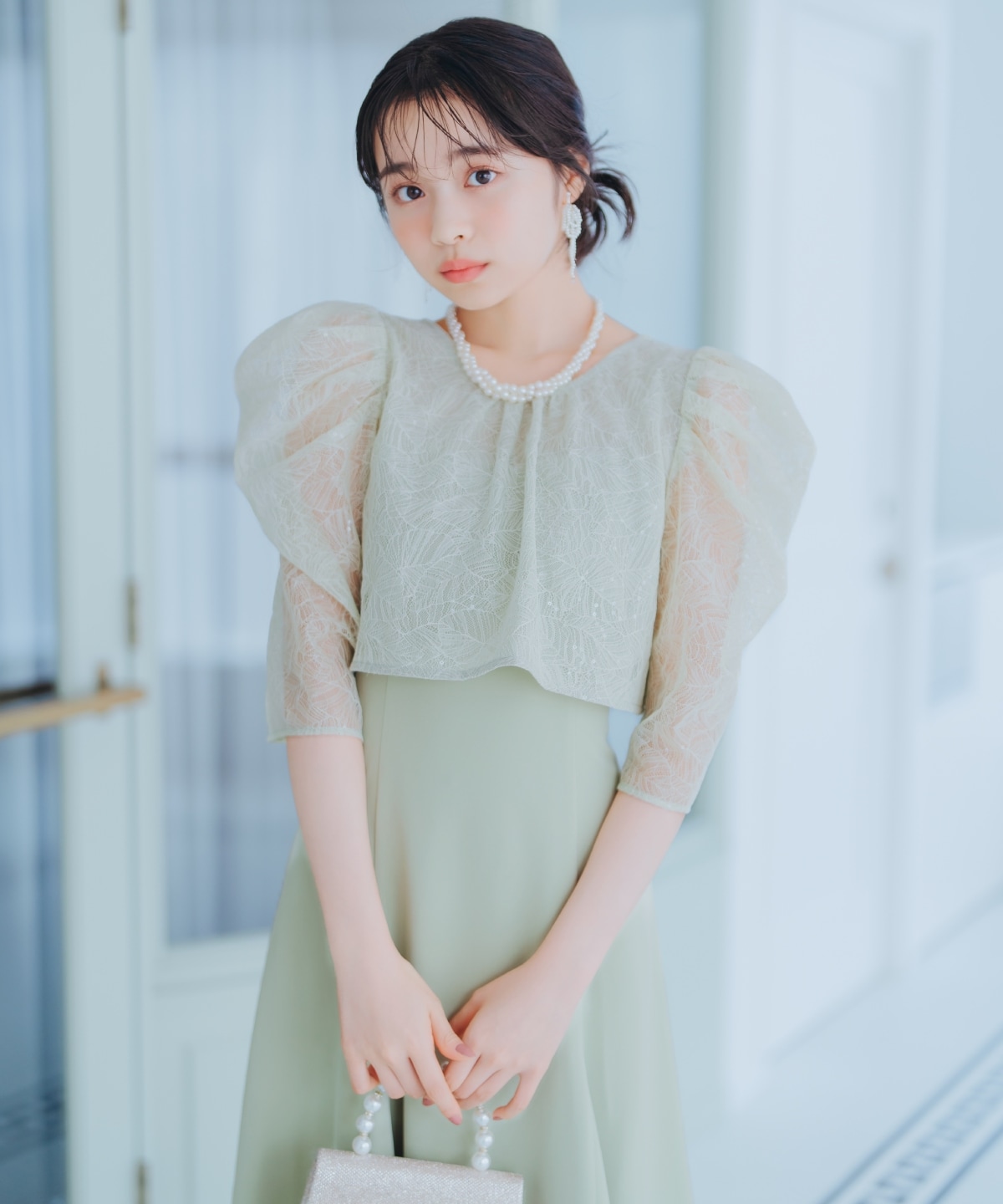 スパンコールレースブラウス×マーメイドワンピース