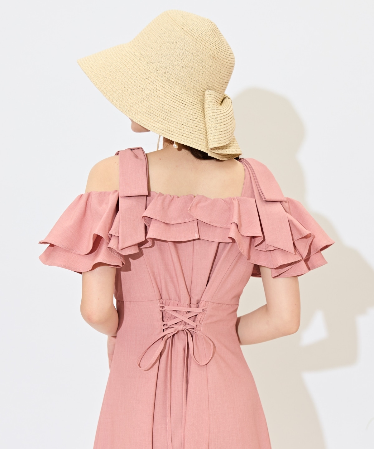 ショルダーリボンラッフルワンピース