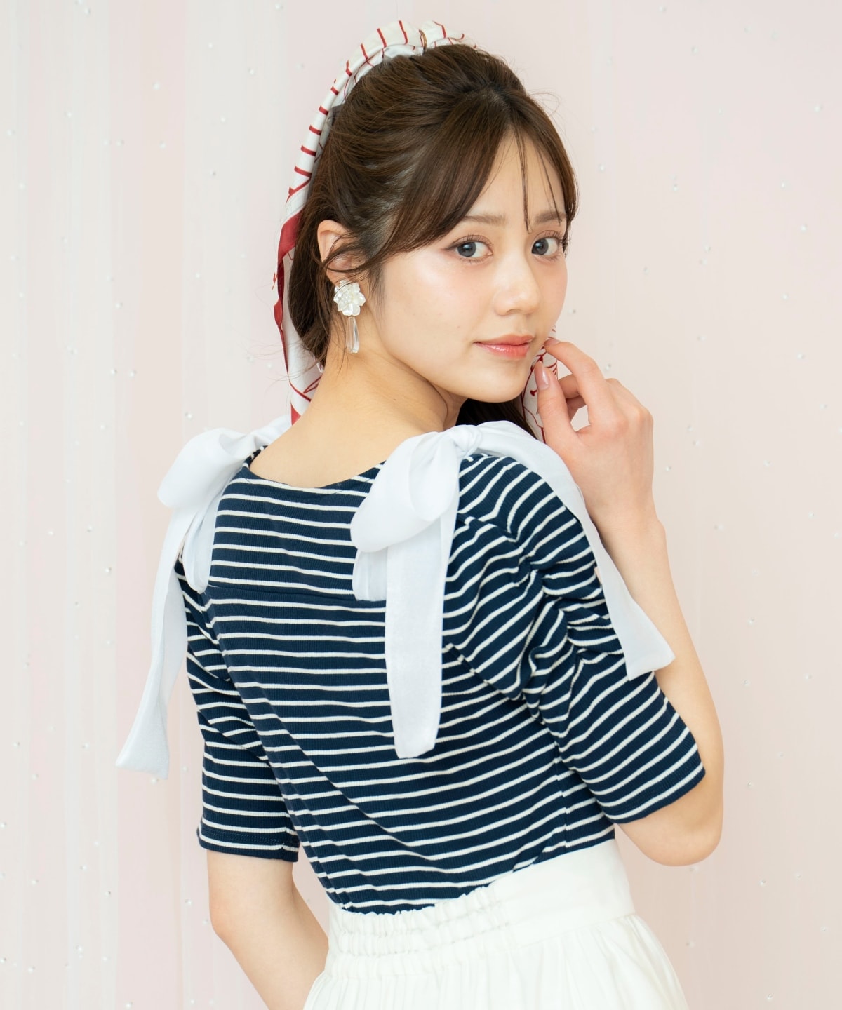 ショルダーリボンパワショルトップス