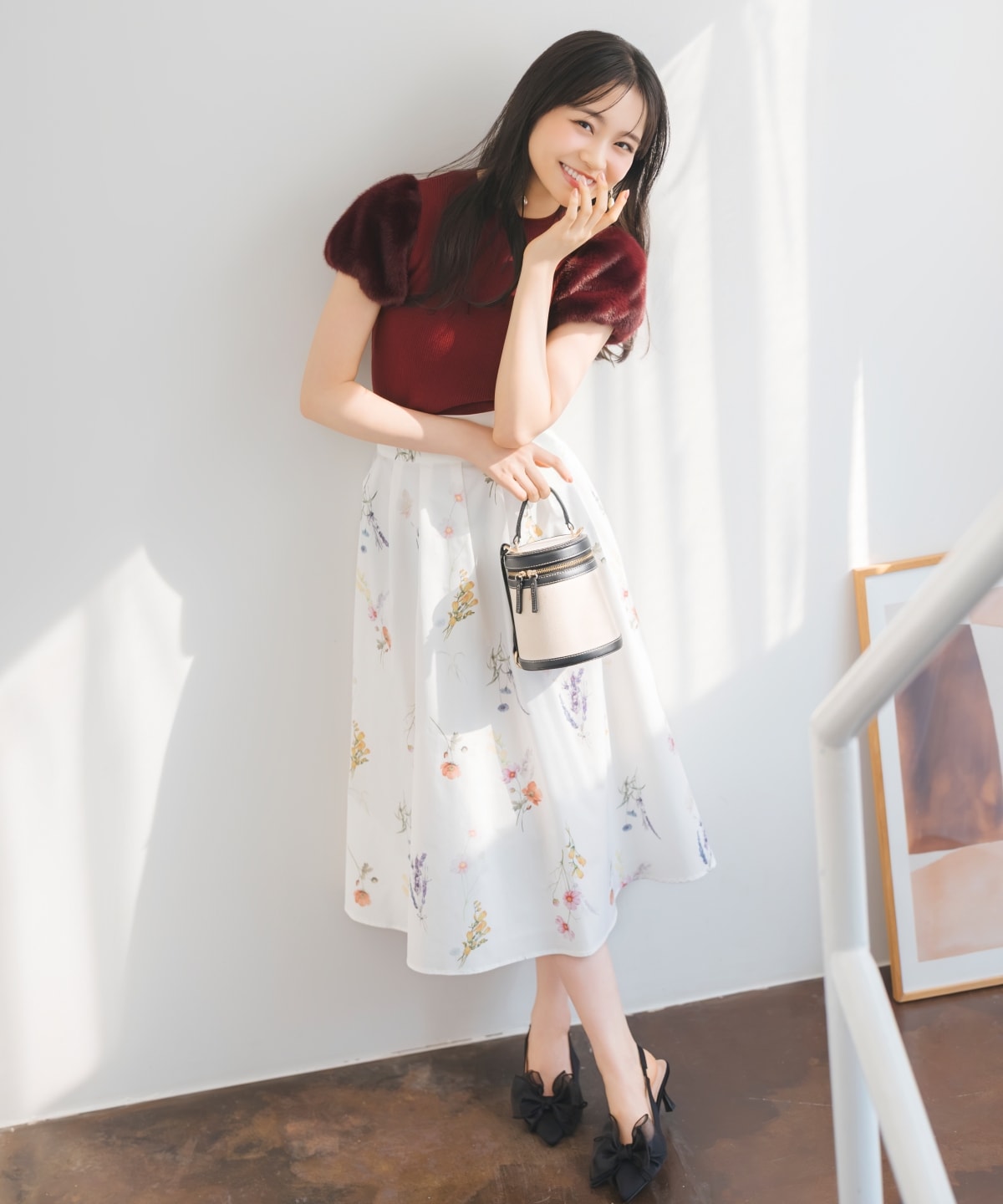 オータムボタニカルフラワータックスカート