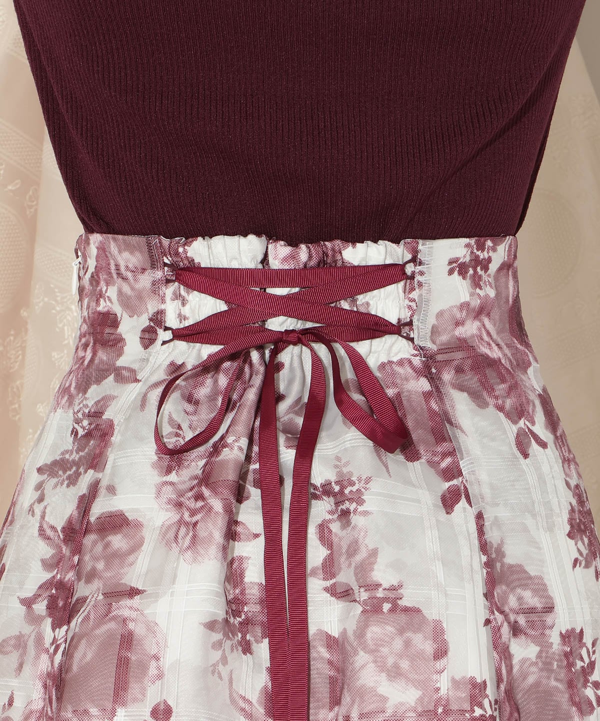 モノトーンフラワーオーガンジーフレアスカート