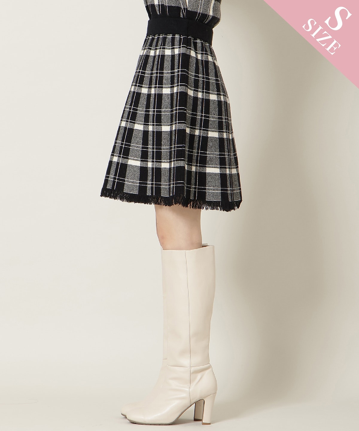【新色追加】チェック柄ニットフレアスカート