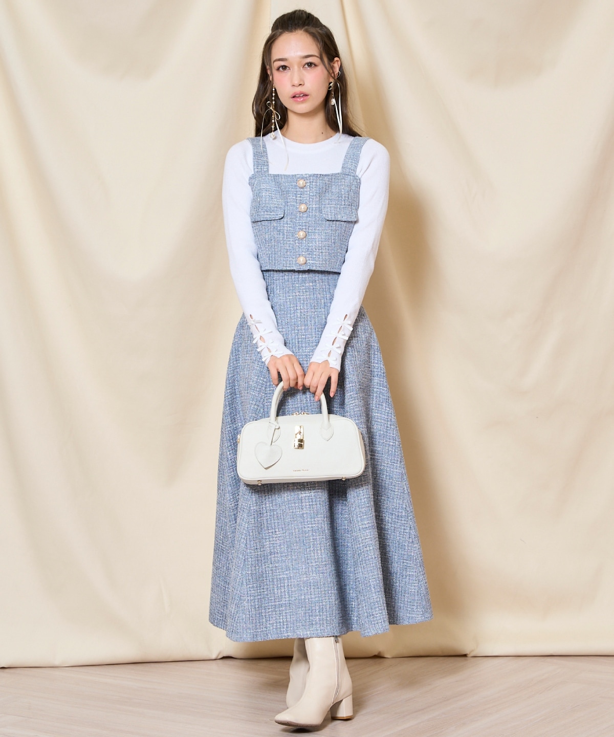 【ツイードセットアップシリーズ】ツイードフレアスカート