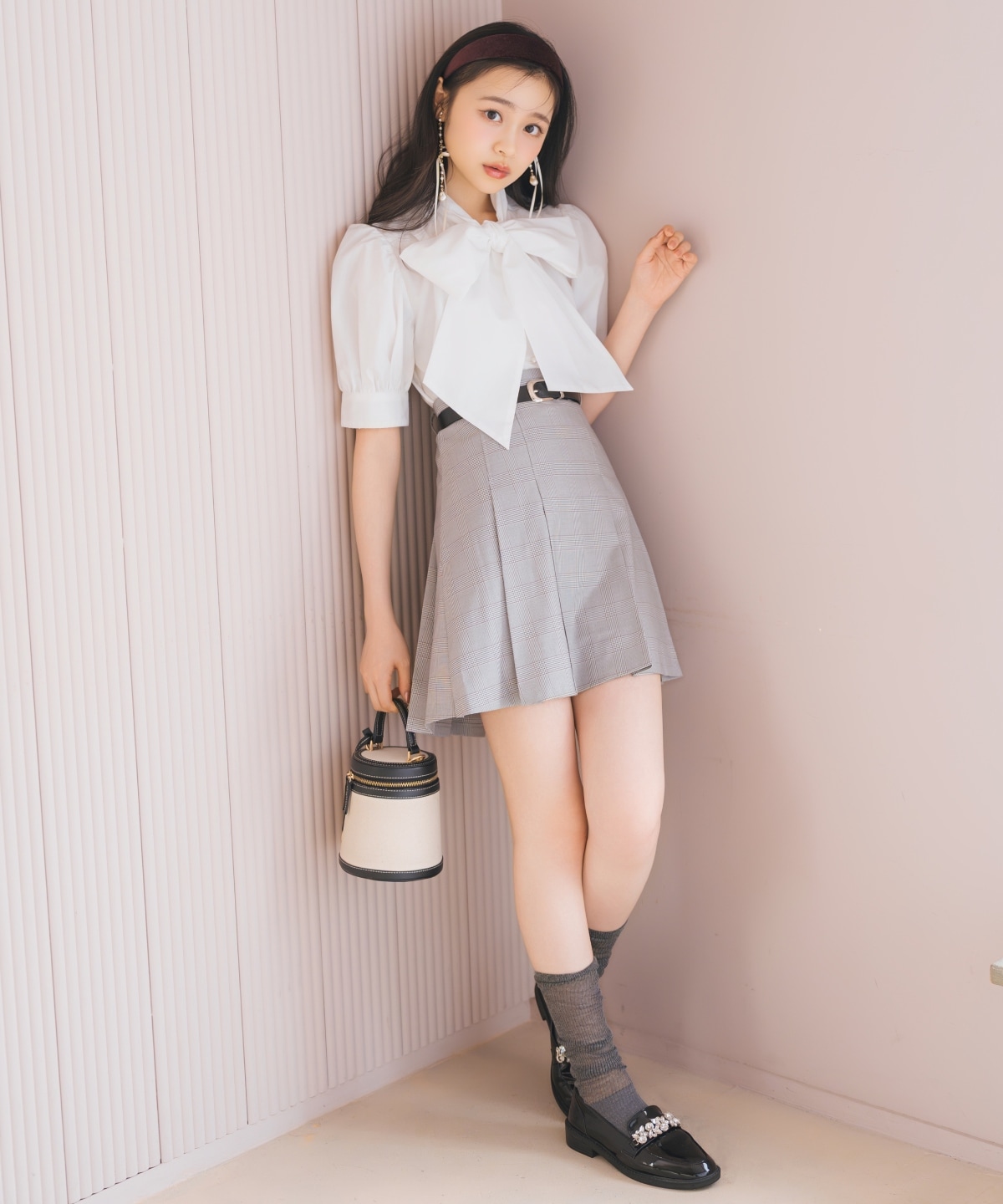 ベルト付きプリーツミニスカート