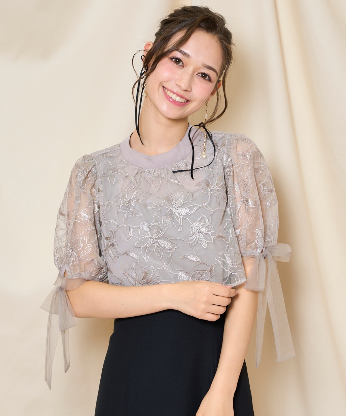 リボンスリーブブラウス