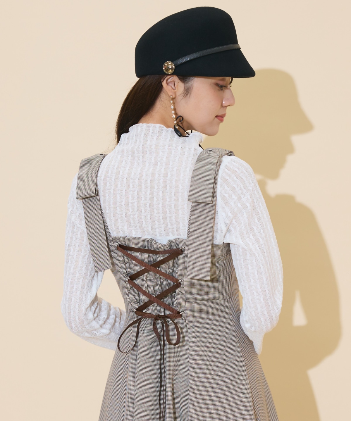 ショルダーリボンフロントZIPワンピース