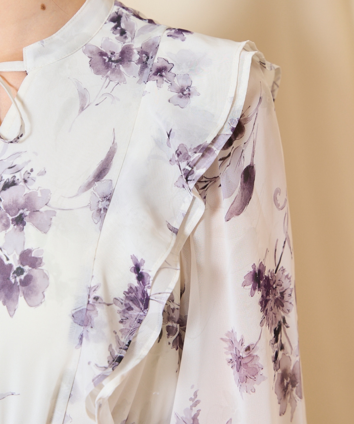 フラワープリントウエストシャーリングワンピース