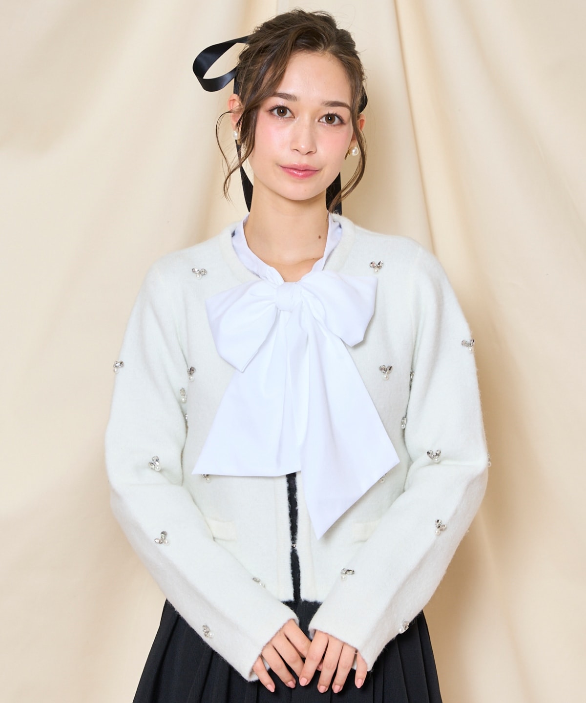 ノーカラービジューニットジャケット