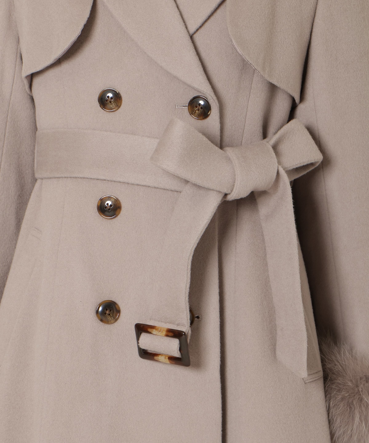 リアルファー付きウールフレアコート