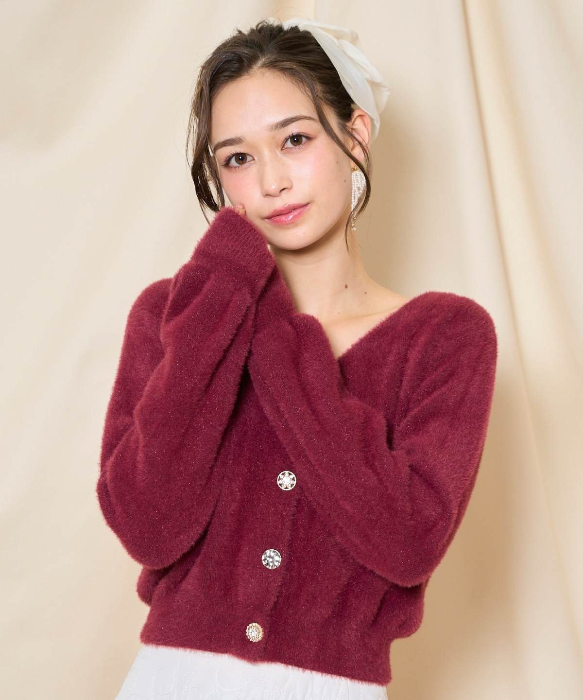 【再入荷予約受付中】アソートボタンラメフェザーカーディガン