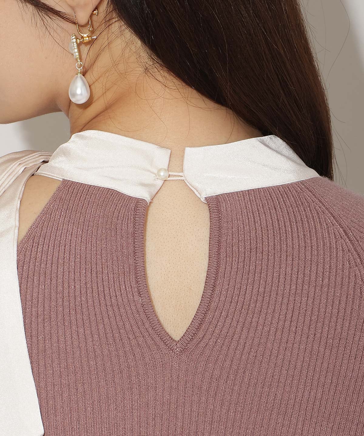 ワンショルリボンタイリブニット