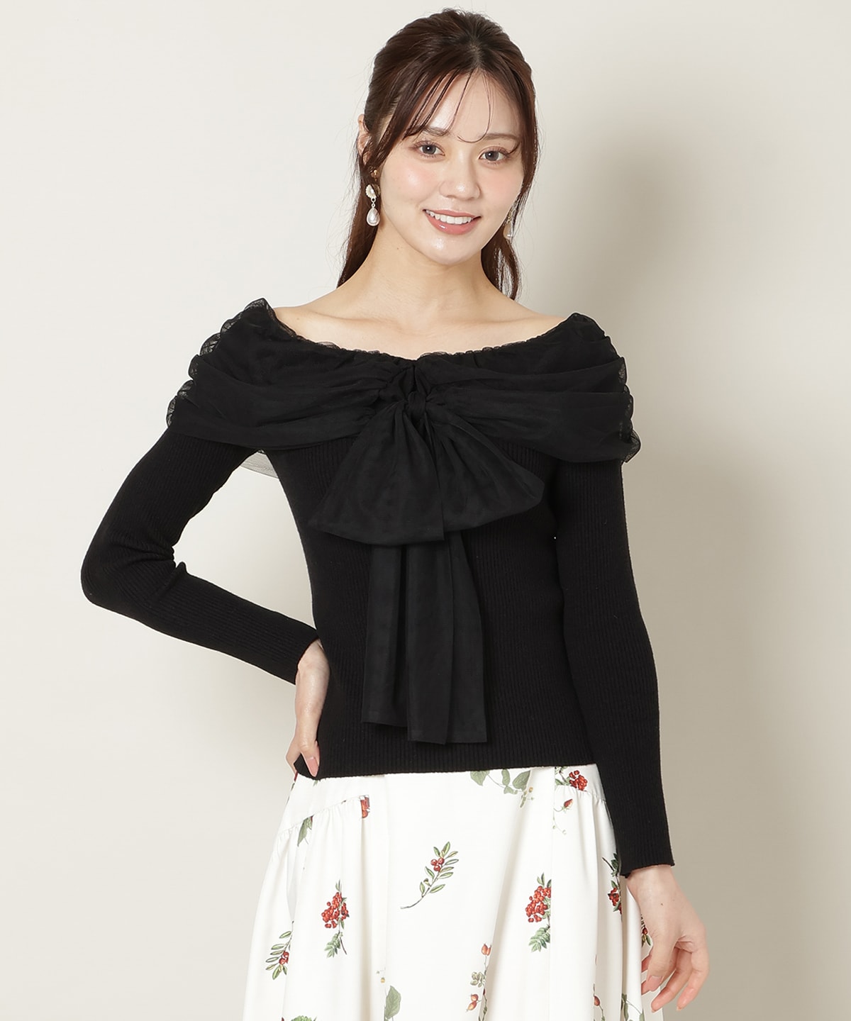 【12/5(fri)10時発売】リボンチュールレイヤードリブニット