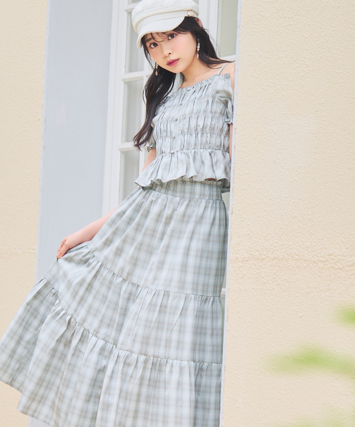 【7/3(fri)10時発売】ウエストシャーリングティアードチェックスカート