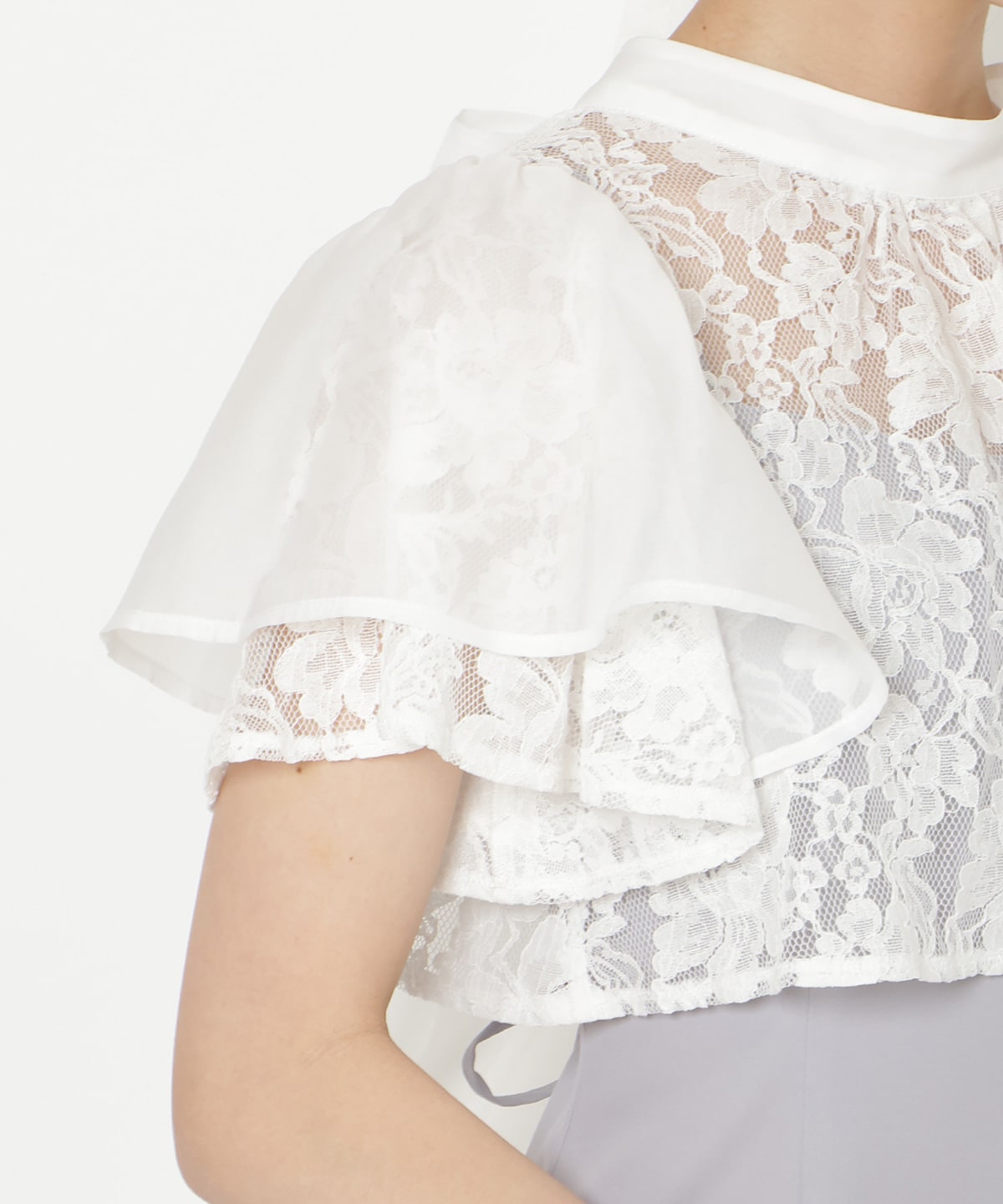 バックリボンシフォンレースブラウス×フレアロングキャミワンピース