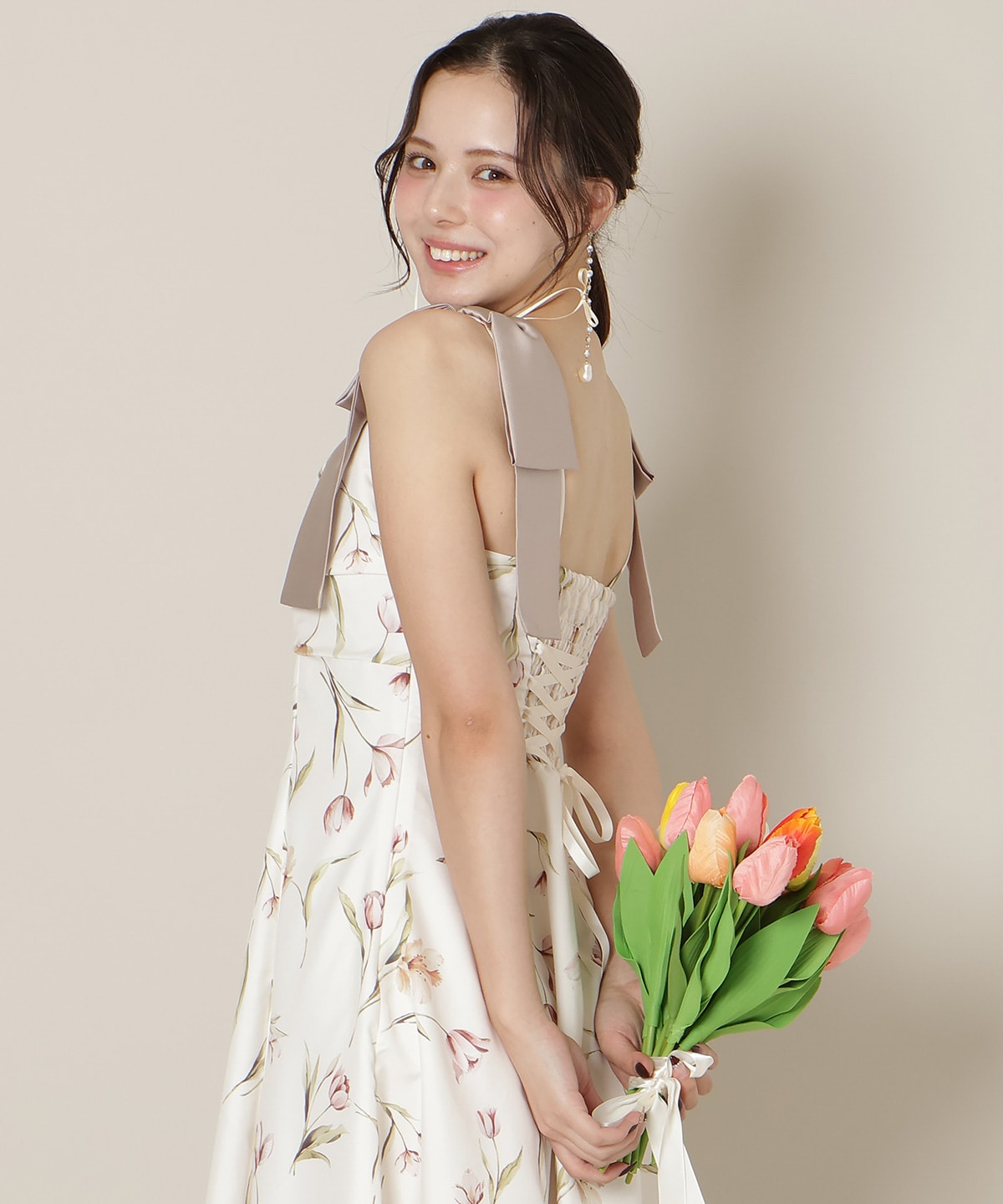 【1/14(wed)18時先行予約開始 】リボンショルダーチューリップフレアワンピース