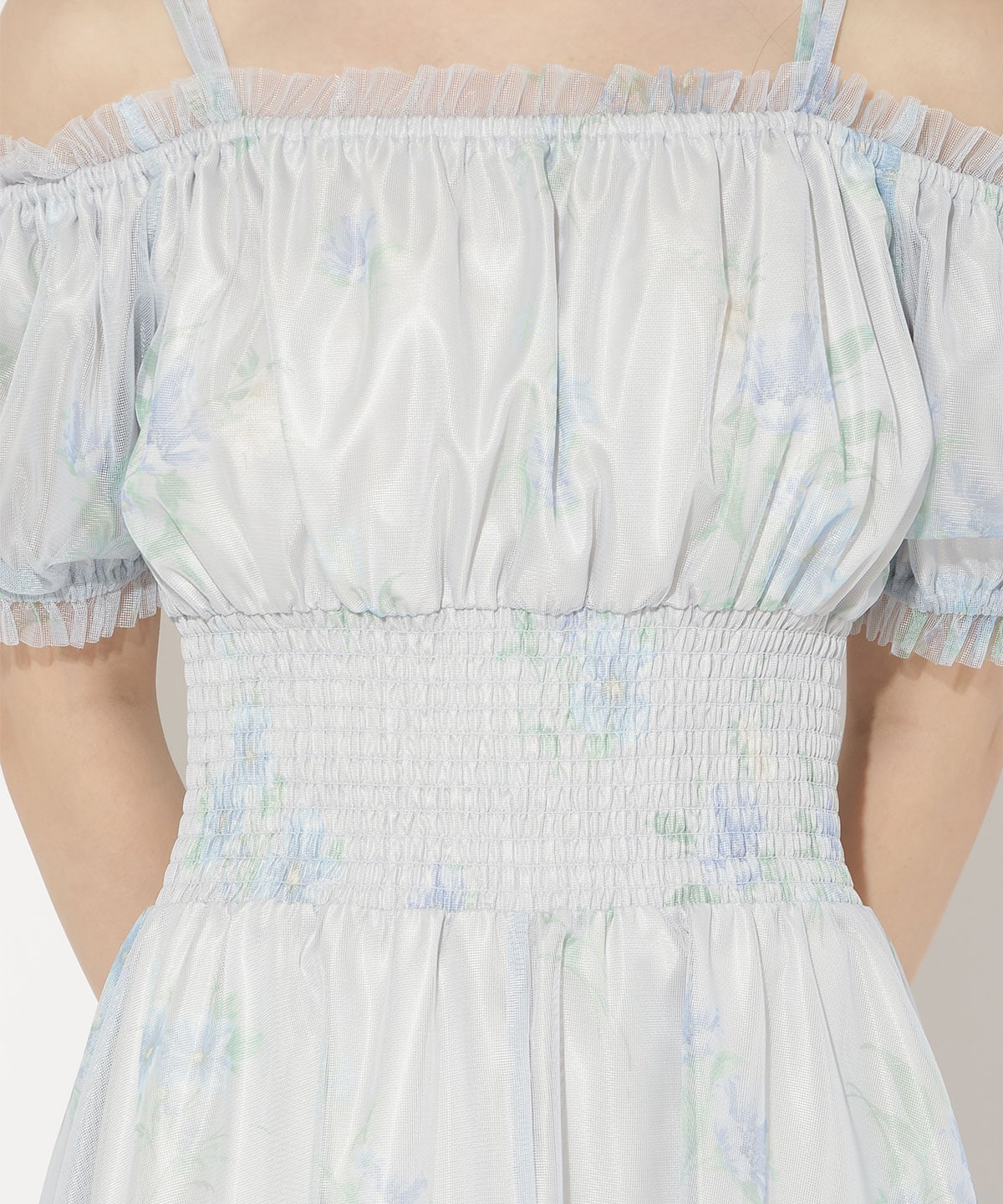 フラワーメッシュオフショルワンピース