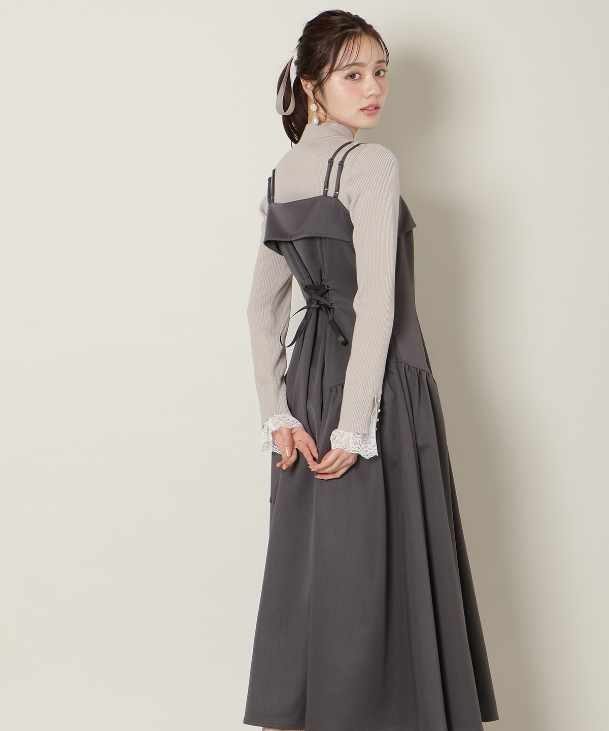 ギャザー切替ストラップキャミワンピース