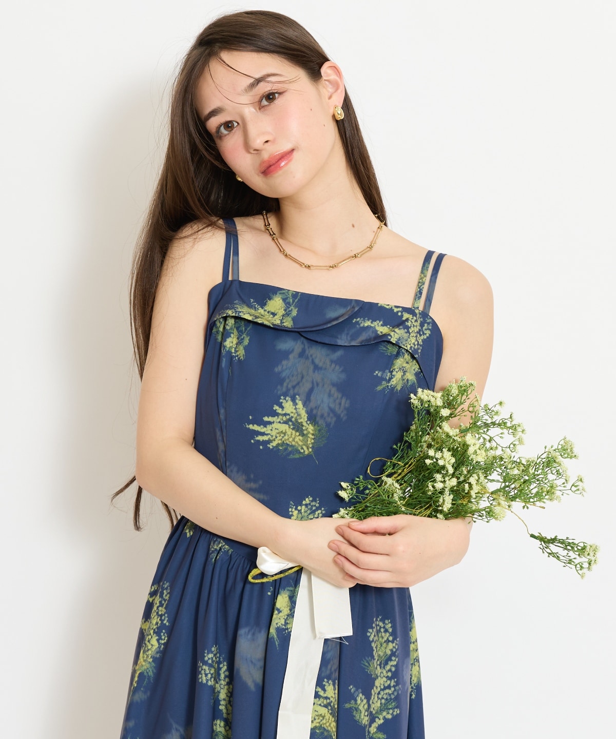 ミモザプリントキャミワンピース