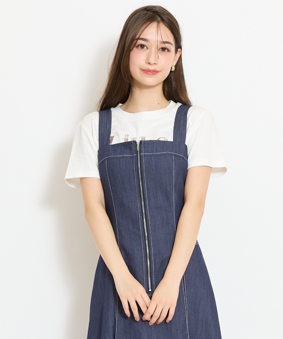 ステッチデザインフロントZIPワンピース