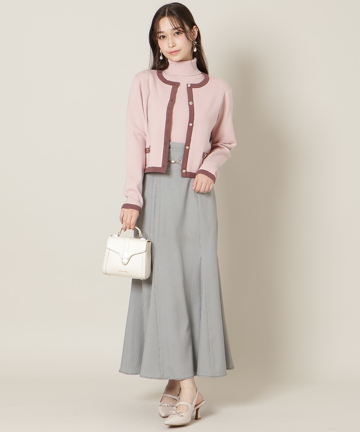 バイカラーアンサンブル【ハイネックトップス×カーディガンセット】