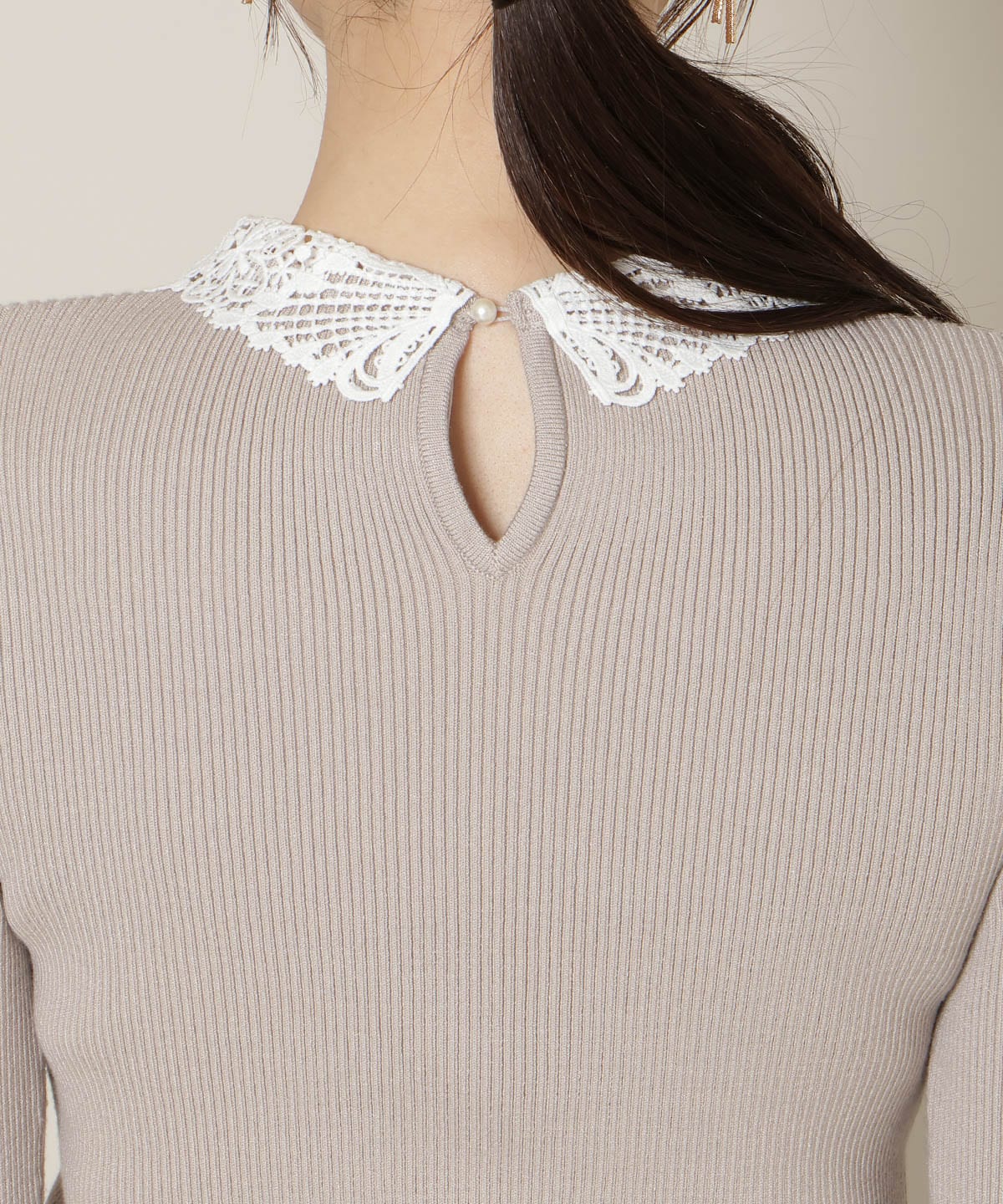 リボンレースカラーフレアスリーブニット