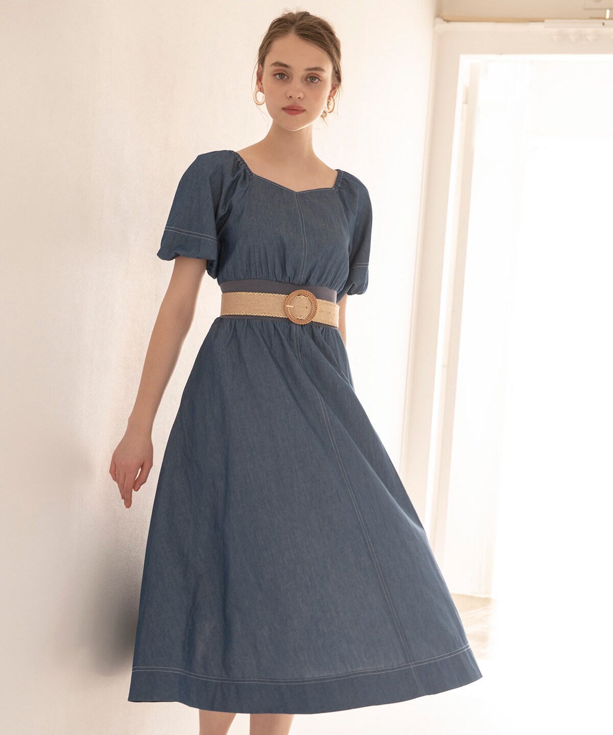 ウエストリブライトデニムワンピース M ブルー And Couture 公式オンラインショップ バーンデストローズ