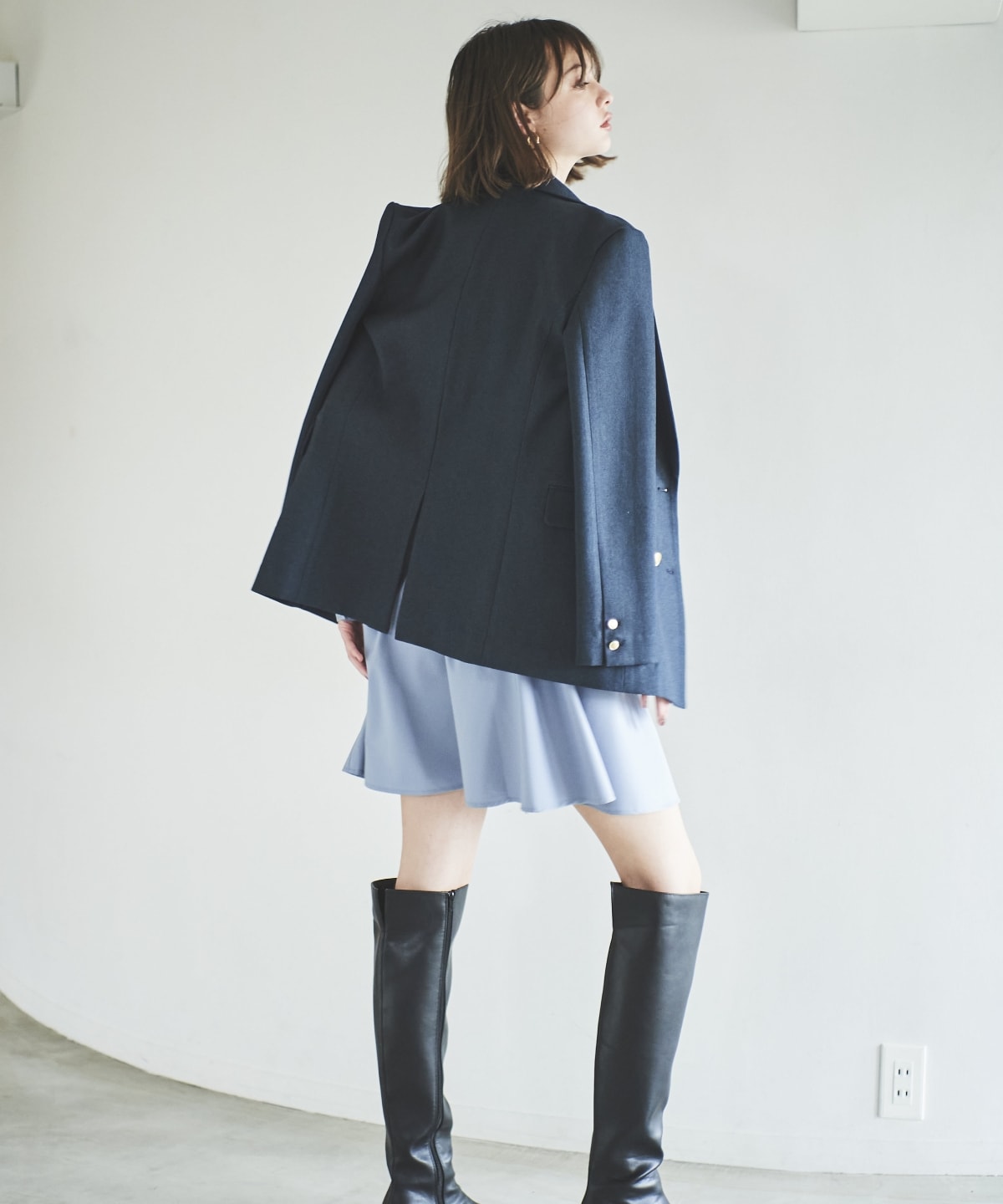 アシメフリルスリーブミニワンピース