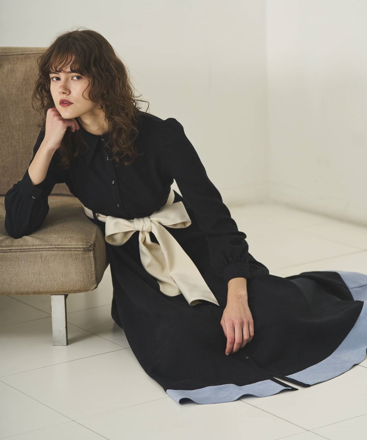 配色シャツワンピース