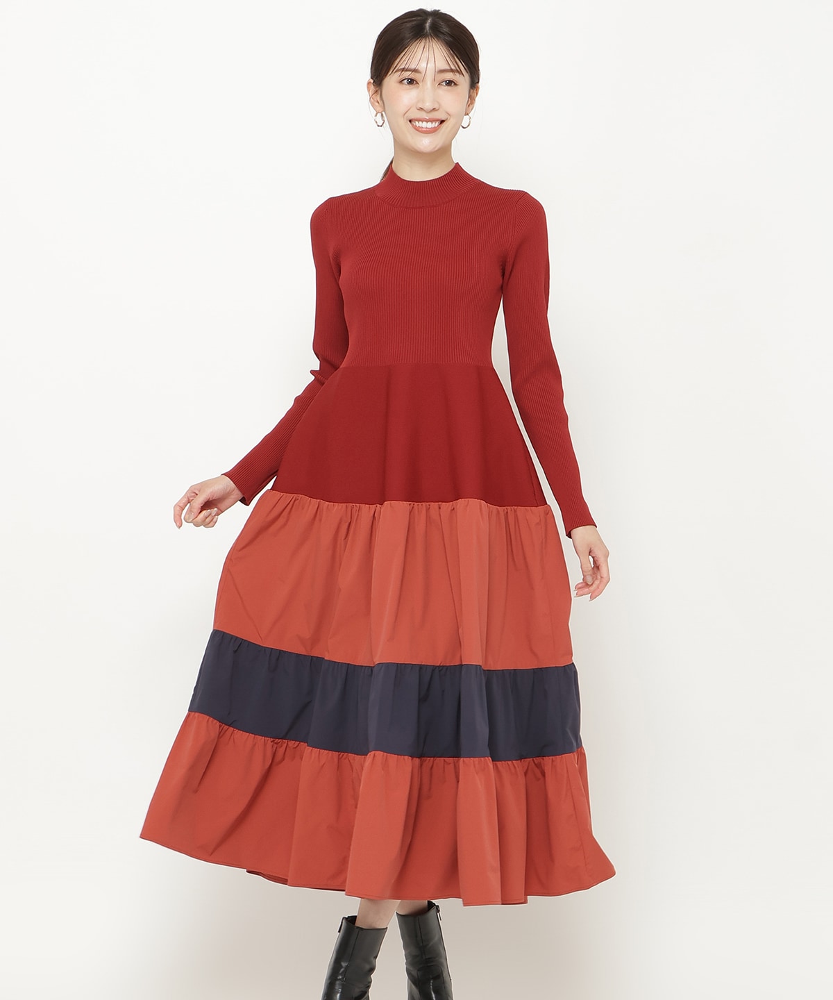 布帛ティアードドッキングワンピース