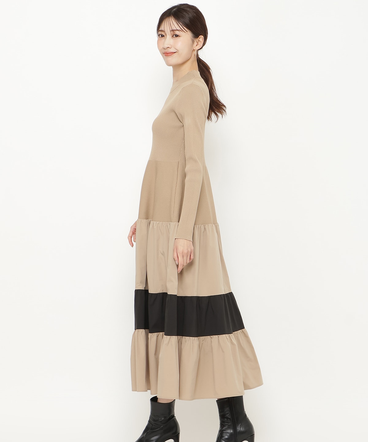 布帛ティアードドッキングワンピース