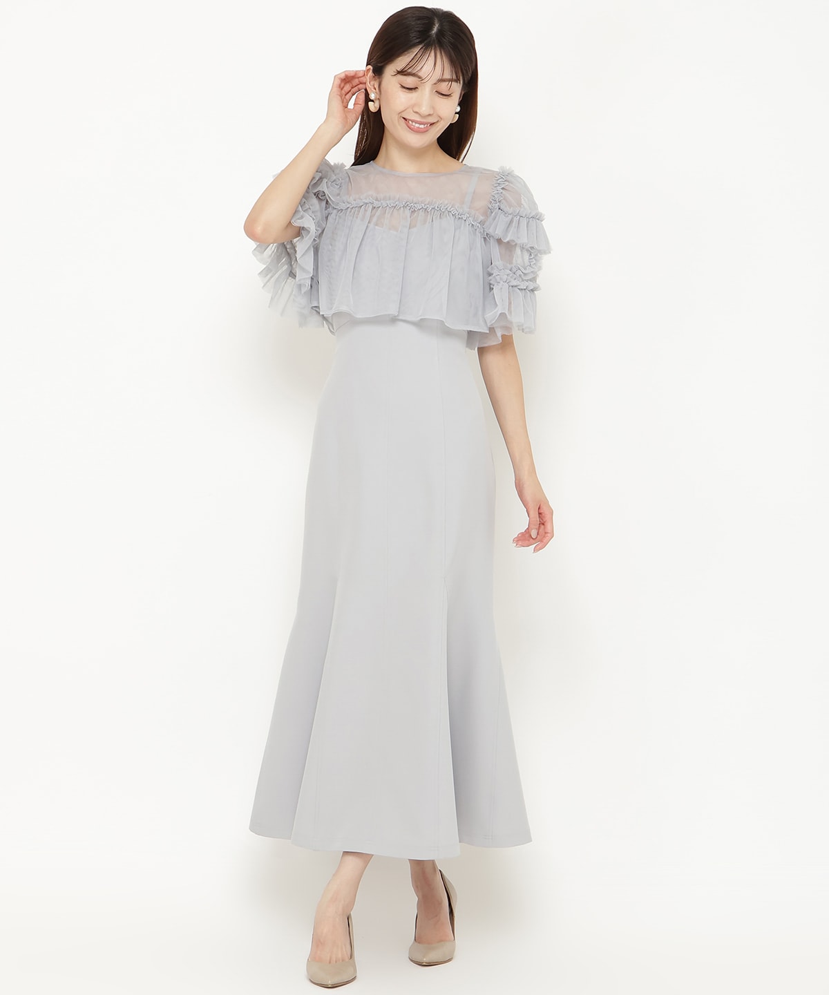 チュールフリルマーメイドドレス