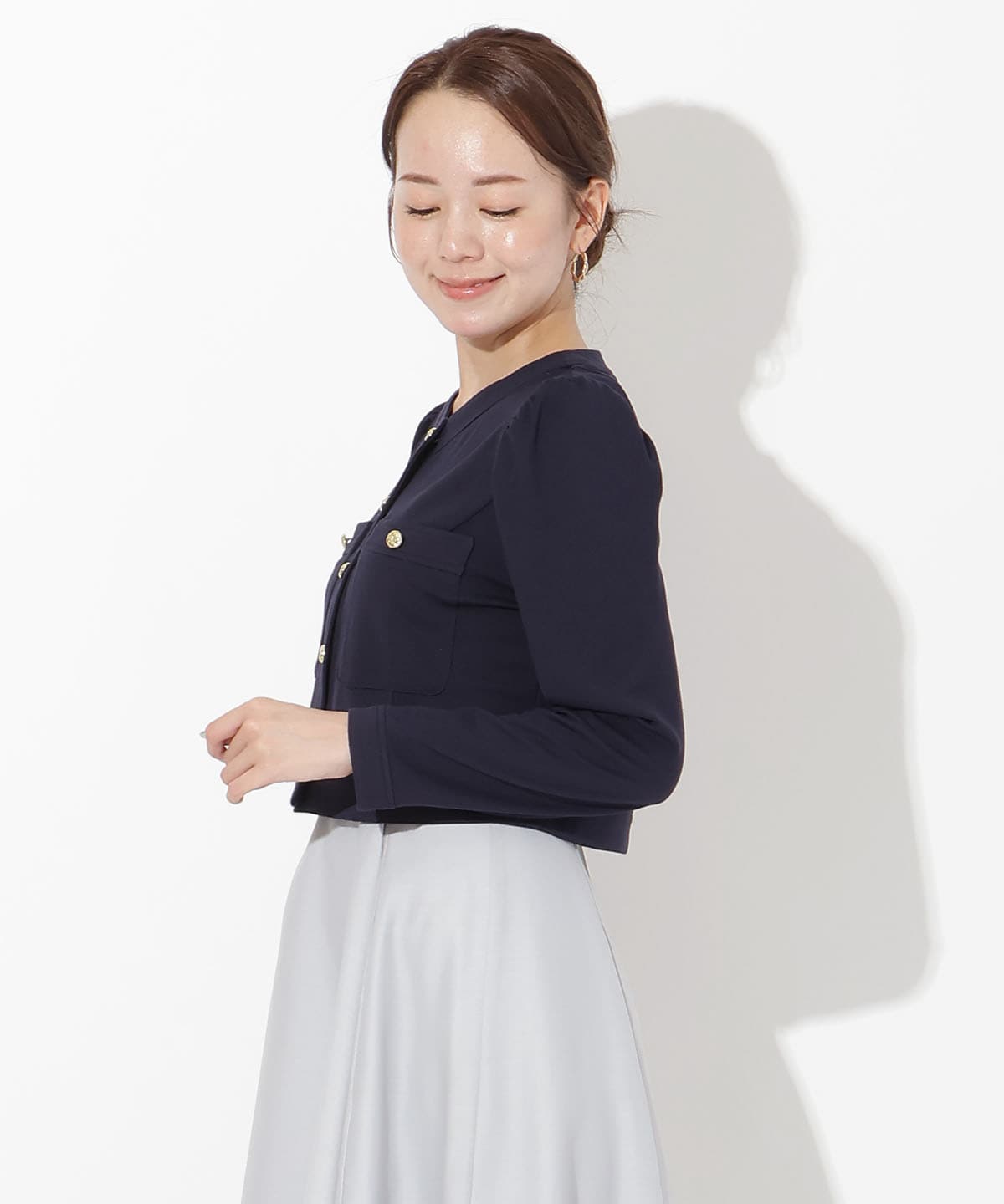 ポンチノーカラー長袖ジャケット