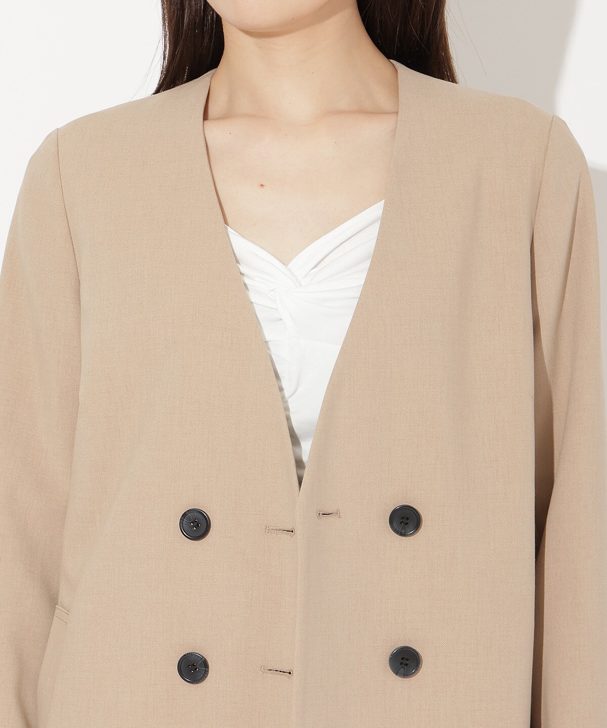 ノーカラーダブルジャケット