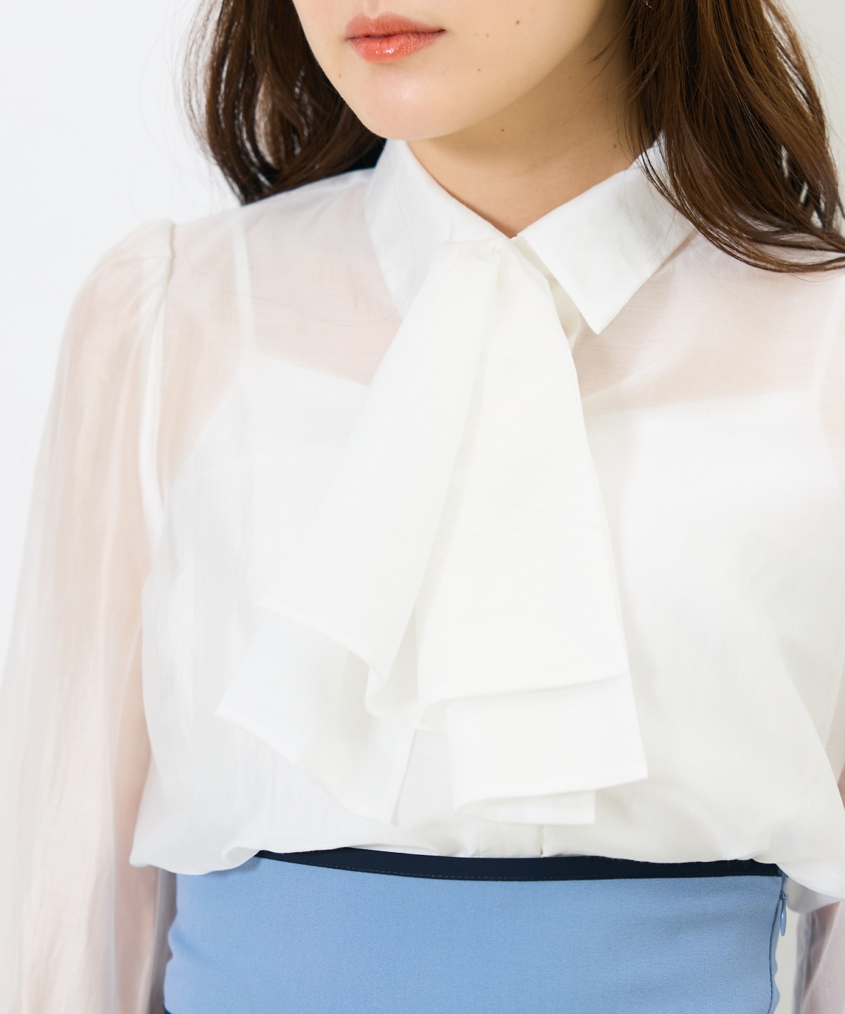 リボンタイ付きオーガンジーシャツ