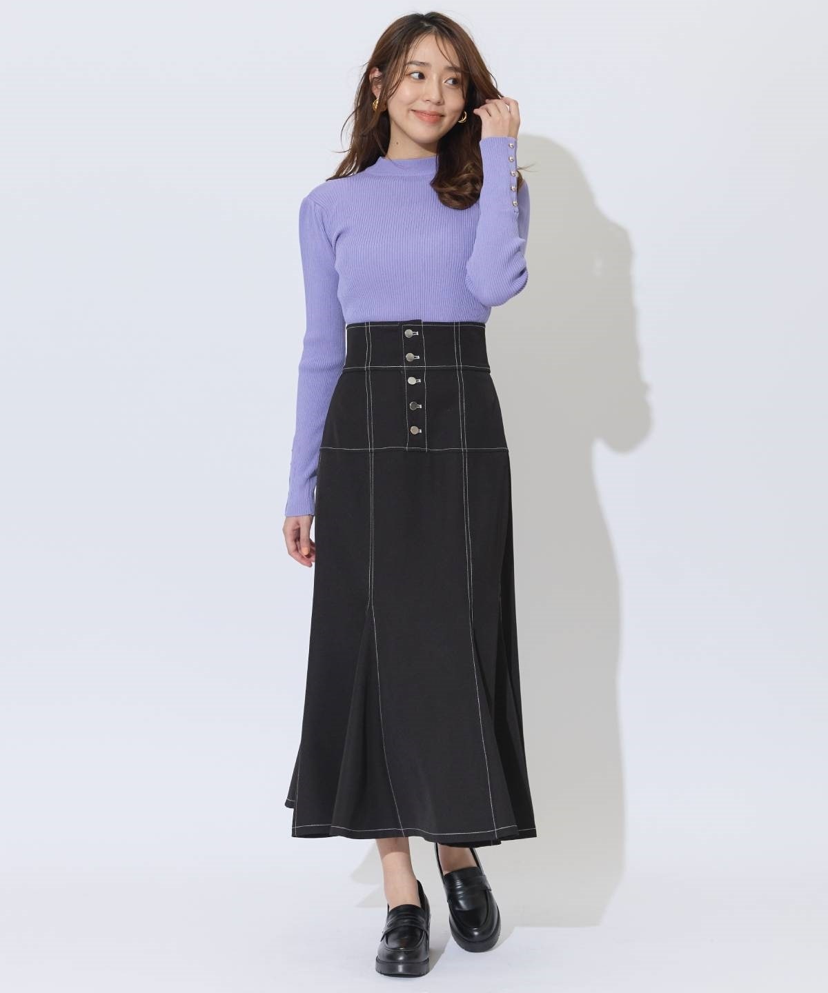 ハイウエストコルセットステッチスカート