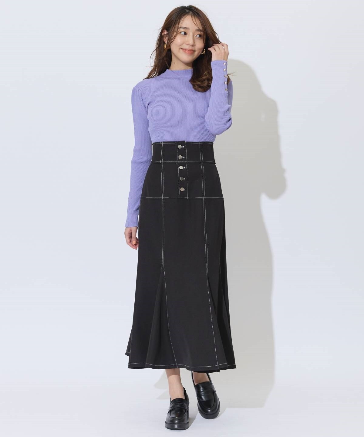 ハイウエストコルセットステッチスカート