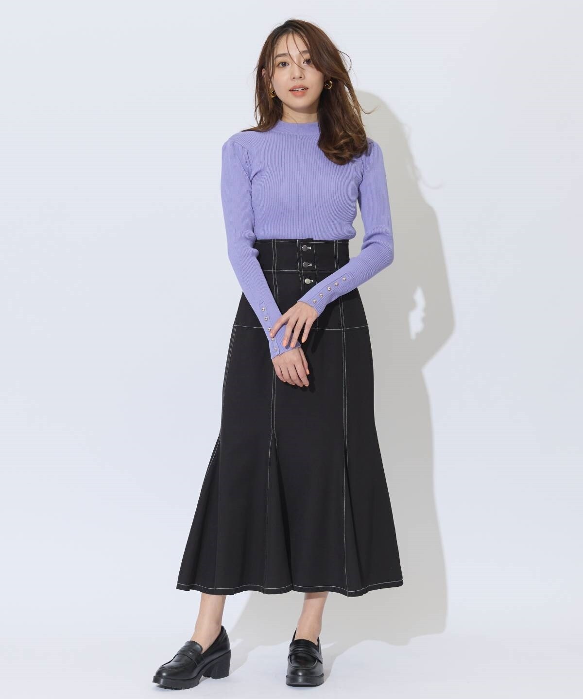 ハイウエストコルセットステッチスカート