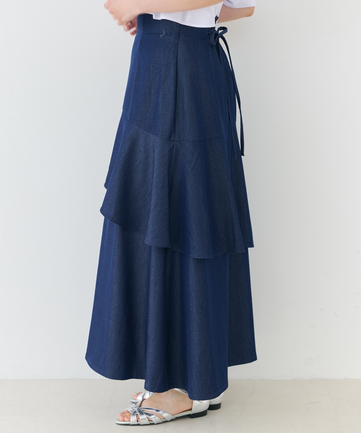 デニムライクレイヤードフリルスカート