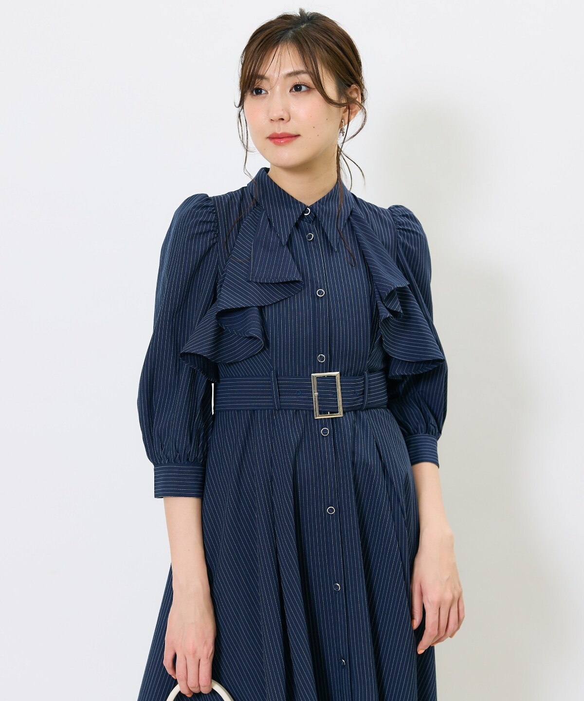 ストライプフリルケープワンピース