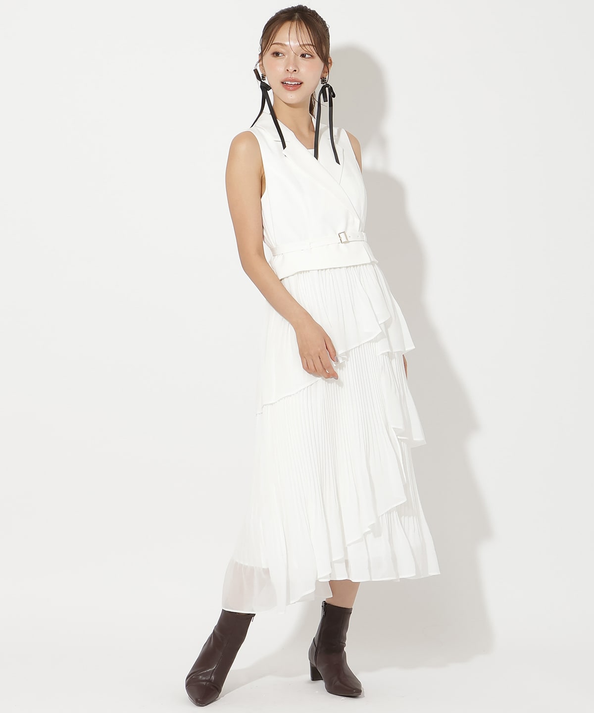 ベストレイヤードプリーツワンピース