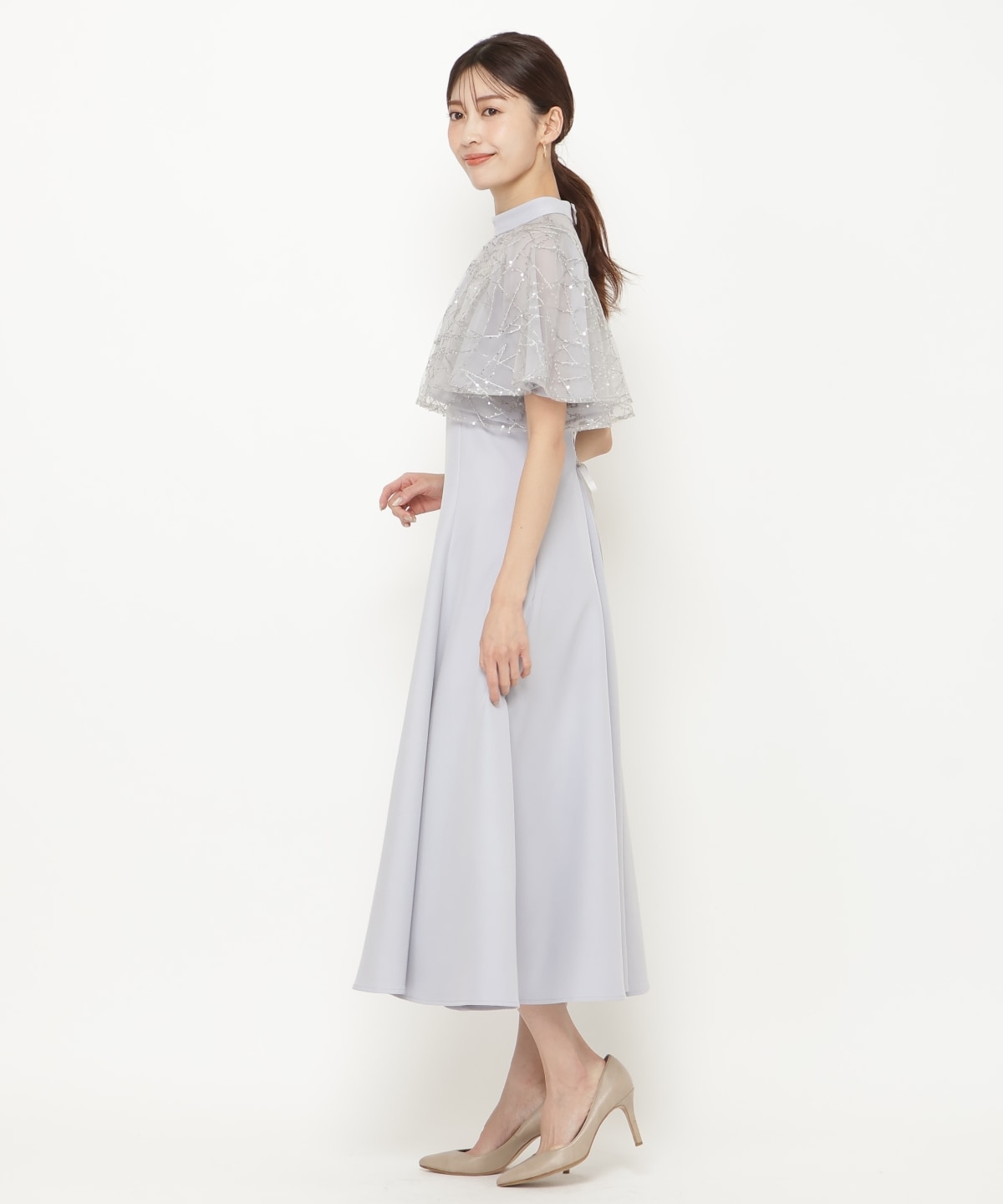 スパンコールチュールレイヤードレス