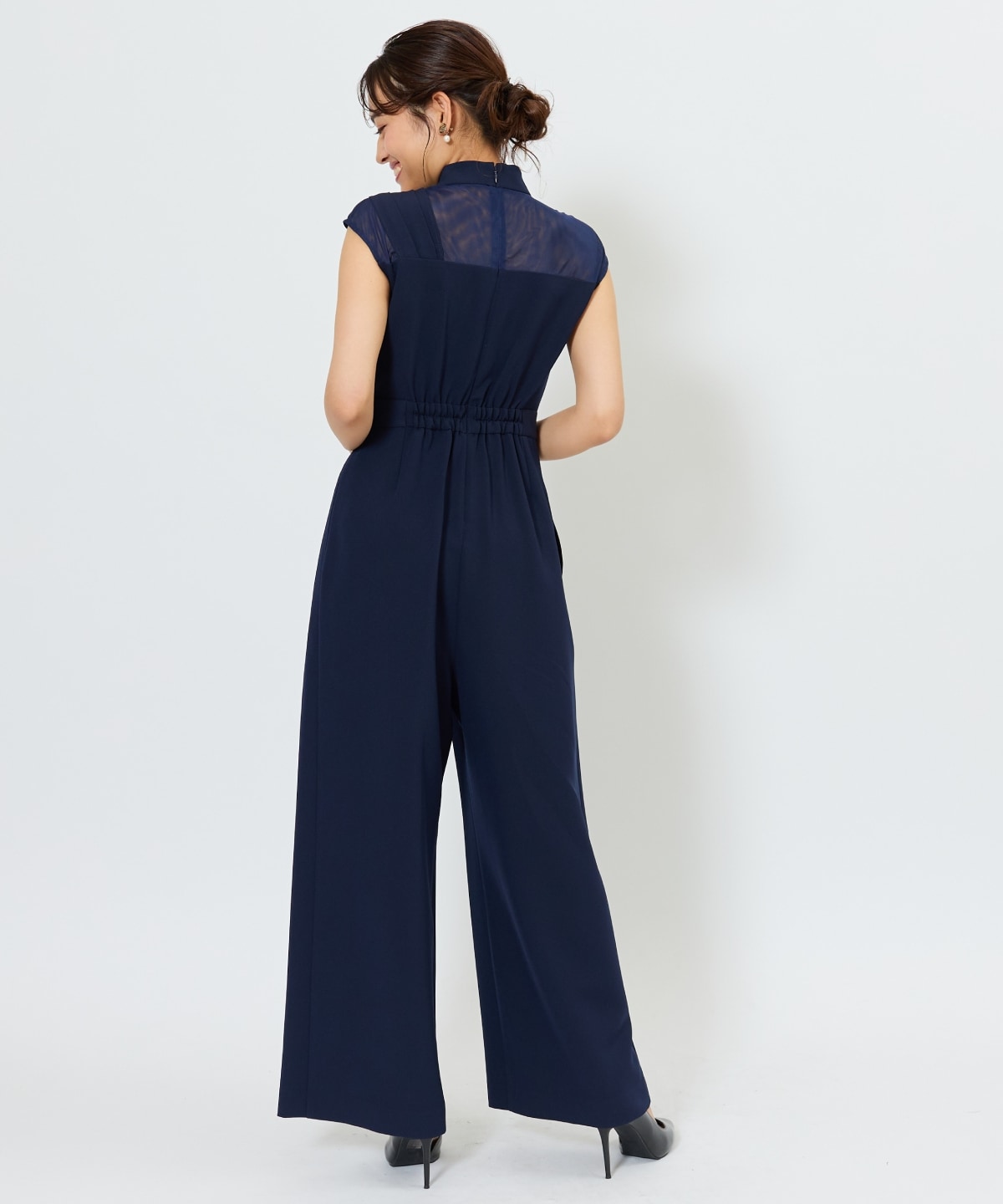 アシメショルダーリボンオールインワン