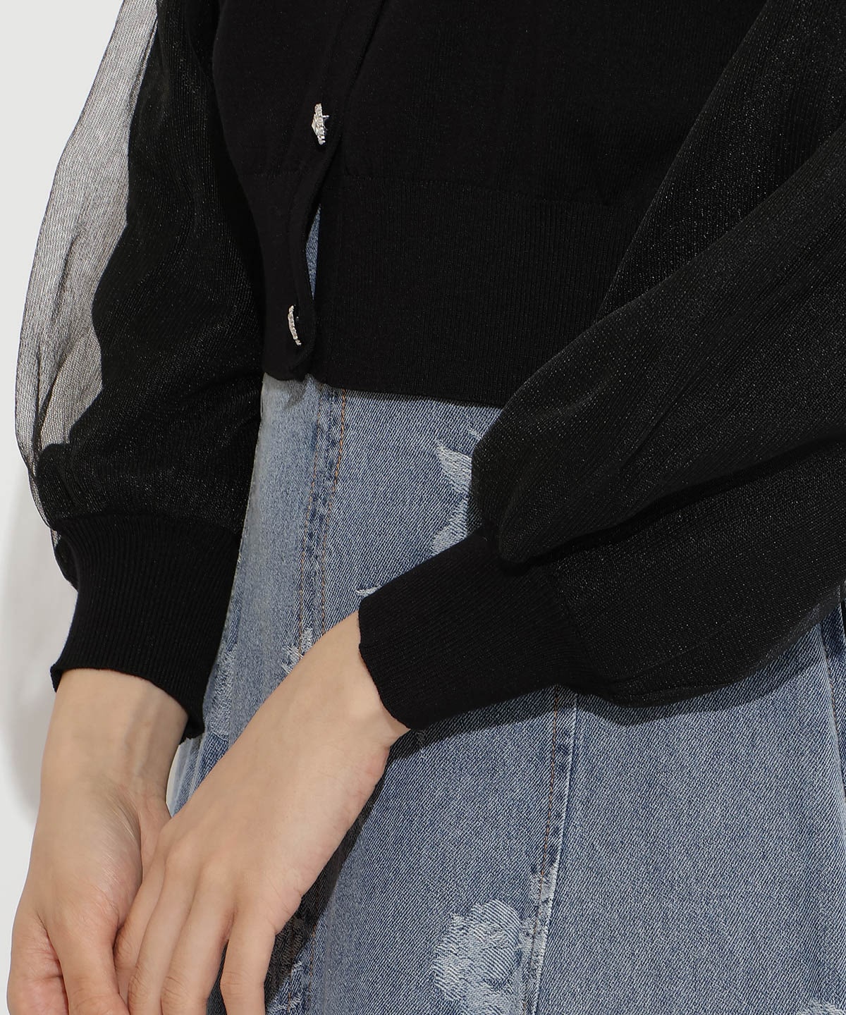 シアースリーブビジューカーディガン