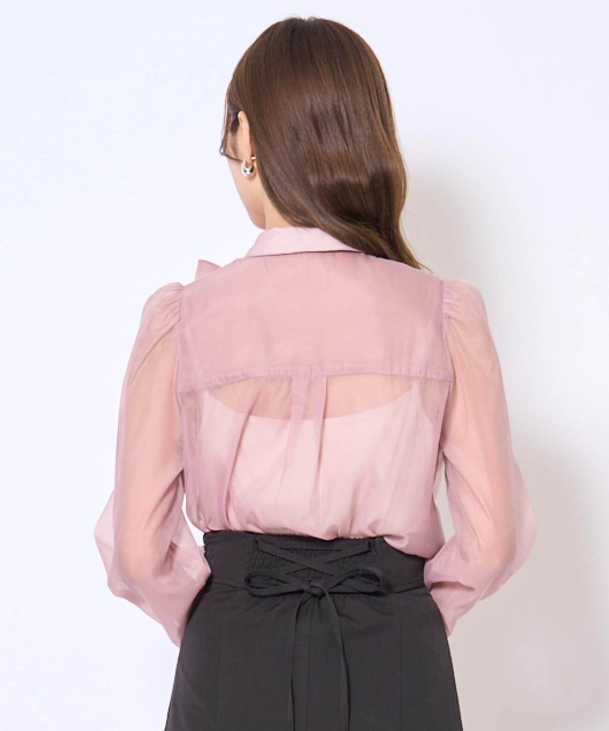 バタフライリボンシアー長袖ブラウス