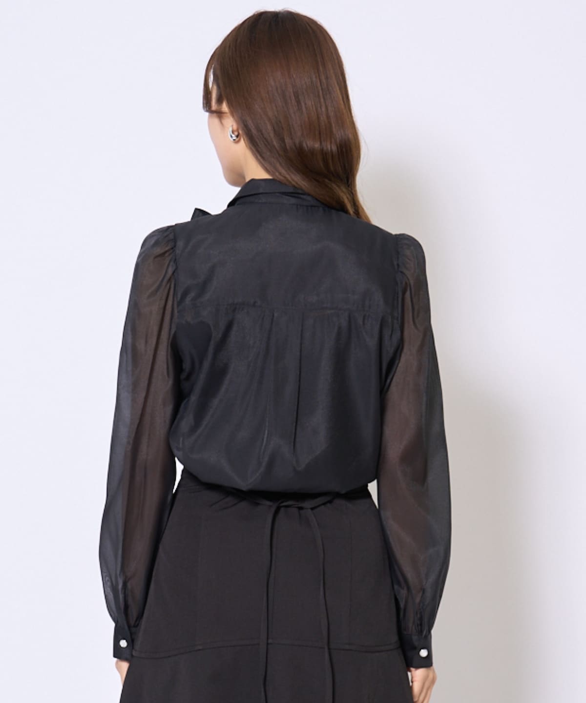 バタフライリボンシアー長袖ブラウス