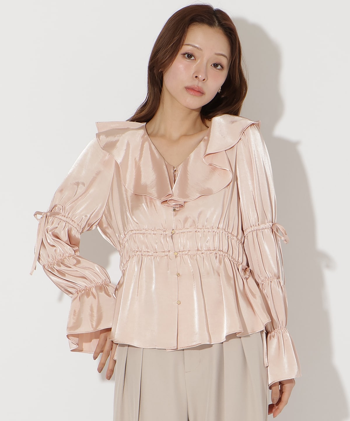 ウエストシャーリングブラウス