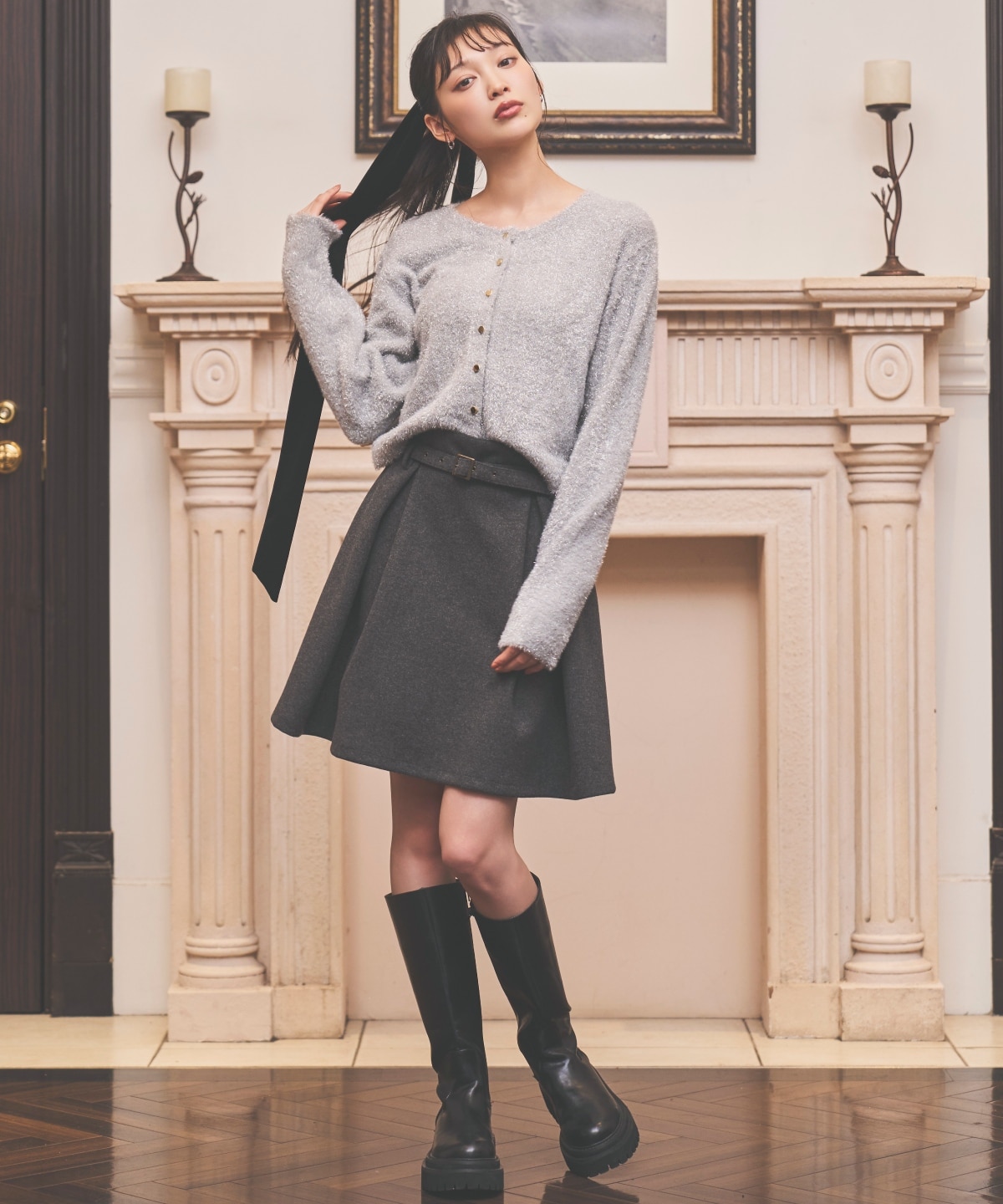 ベルト付きボックスミニスカート