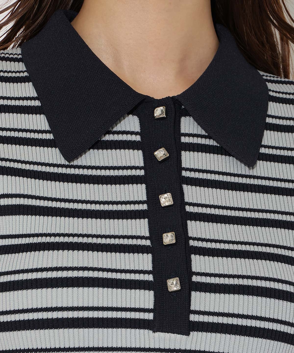 襟付きボーダードッキングワンピース