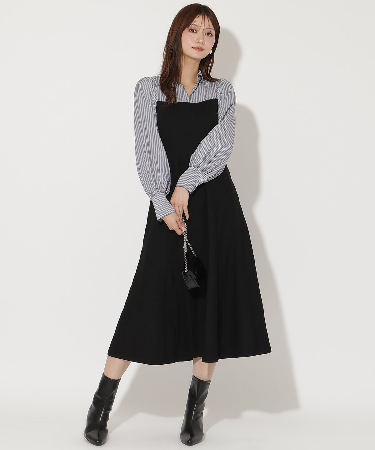 ニットビスチェ風スキッパーワンピース